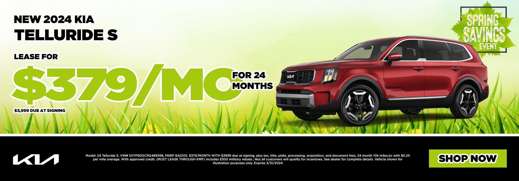Lease For $379/Mo For 24 Months 2024 Kia Telluride S